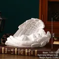 White resin angel sculpture resting in wings, 18cm minimalist nordic decor model - Right Lying Winged Angel