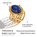 Detailed view of gold oval turquoise ring with vintage geometric patterns and dimensions - Adjustable Open / Lapis Lazuli Texture Style (YYR023039-B)