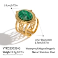 Detailed macro view showing the oval turquoise stone and braided gold steel texture - Adjustable Open / Malachite Texture Style (YYR023039-G)