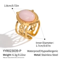 Detail showing dimensions of gold stainless steel ring with pink oval stone inlay - Adjustable Open / Light Pink Oval Stone Style (YYR023039-P)