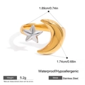 Macro detail of moon and star ring showing waterproof and hypoallergenic stainless steel material - Two-Tone Gold & Silver Style (YYR025033-M)