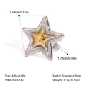 Detail of adjustable stainless steel ring with tiered gold star on silver band - Two-tone Gold and Silver Style (YYR025032-M)