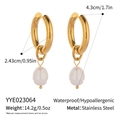 French style irregular natural pearl hoop earrings in gold plated stainless steel - Thin Hoop Long Double Pearl Style (YYE023064)