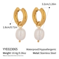 Gold stainless steel hoop earrings with white teardrop pearls and 10.4g weight - Thin Hoop Single Large Pearl Style (YYE023065)