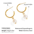 Gold stainless steel hoop earrings with natural pearl pendants for sensitive skin - Minimalist Oval Pearl Style (YYE023062)