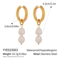Gold stainless steel hoop earrings with double white pearls on a clean white background - Thick Hoop Baroque Pearl Style (YYE023063)