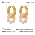 Gold stainless steel hoop earrings with elegant white pearl cluster charms variant - Six Pearls Cluster Hoop Style (YYE023066)