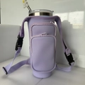 Lavender 40oz tumbler carrier with adjustable shoulder strap and dual zipper pockets - Purple - With Interlocking Strap (including Shoulder Strap)