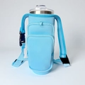 Water blue neoprene sleeve for 40oz tumbler with adjustable shoulder strap and pocket - Blue - Interlocking Strap (including Shoulder Strap)