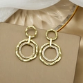 Elegant gold double circle drop earrings with shimmering pavé zircon and wavy hammered finish - Wave Hammered Double Hoop Zirconia