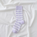 Mid-calf purple and white striped cotton socks with ribbed cuffs and casual style - Purple Base Wide Stripes