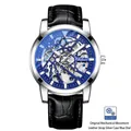 Chenxi men's automatic mechanical watch with blue skeleton dial and black leather strap - White Shell Blue Face Black Leather Belt - Artistic Style