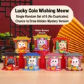 Lucky cat desk figurine in traditional Chinese outfit with miniature festive background - M390 Seeking Coins And Cat Set 6 / Full Box Set