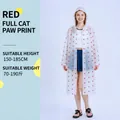 Thickened EVA rain poncho with red cat paw prints for heights 150 to 185cm - One Size / Red Paw Print