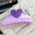 Large purple heart hair claw clip with glossy finish and secure grip for women - 13cm / Creamy Purple