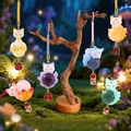 Cat crystal stone figurine set with blessing charms and woven lanyards in forest scene - A118 Tushan Nine-tailed Fox Set 6 / Full Box Set