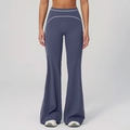Women's high waist flared yoga pants in grey blue with white side stripe accents - Dark Blue