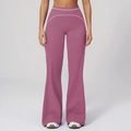 High waist flared yoga pants in dusty rose with white contrast stitching details - Fig Purple