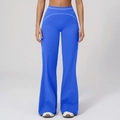 High waist flared yoga pants in electric blue with contrast white stripe and stitching - Ink Blue