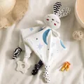 White rabbit baby security blanket with star patterns and a star-shaped teether toy - Black And White Comfort Blanket - Rabbit