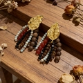 2604021 Leaf-shaped Multi-element Beaded Tassel Earrings
