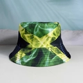 Reversible bucket hat with green and yellow smoke prints for World Cup fans - Jamaica Theme Style 7