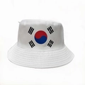 Reversible white bucket hat featuring a large South Korea flag print for sports fans - Korea Theme Style