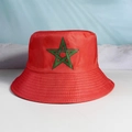 Morocco flag style red bucket hat with green star embroidery for soccer fans - Morocco Theme Style