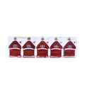 Set of 5 red and white Christmas house ornaments with snowy roofs and gold strings - Small House (5-pack)