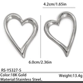 Exaggerated silver heart stud earrings in stainless steel with 4.2x6.0cm dimensions - Silver (RS-YS327-S)