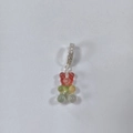 Vibrant three-color gradient gummy bear resin pendant featuring a sparkling rhinestone bail - Rainbow Bear - Silver With Diamonds