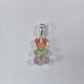 Colorful gummy bear resin pendant necklace with silver metallic bail for women - Rainbow Bear - Silver Glossy