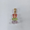 Colorful gradient gummy bear pendant crafted from translucent resin with a gold metal clasp - Rainbow Bear - Golden Glossy