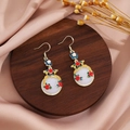 Chinese style beaded drop earrings with blue enamel flowers and white faux jade stones - Chinese Enamel Red Gold White Bead(E4862-5)