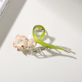 Elegant Korean style tulip flower alloy hair claw clip with pink petals and green ribbon - Pink Lily Flower (11CM) / Bulk Packaging