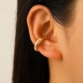 Ear cuff dorado pulido de tres capas para mujer con diseño minimalista moderno - Forma en C Pulida Espejo - Dorado (DZ-084)