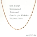 Collier minimaliste en acier inoxydable rose doré de 1mm avec chaîne réglable - 42cm / Or rose