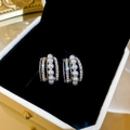 French vintage hoop earrings with five rows of white pearls and sparkling rhinestones - 39# Silver Earring Post - Silver