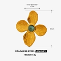 Übertriebener goldener Edelstahl-Blumenring mit grünem Naturstein und Maßen - Gold (ZN1822)