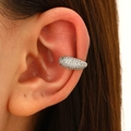 Punk style silver snake ear cuff with white zircons and green gemstone eyes for women - White K Green Eye Snake (DZ-793)