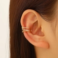 Elegant gold multi-layer ear cuff featuring three rows of sparkling white zircons - Multi-Layer Spiral Style (12095) / Gold