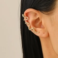 Ear cuff serpente dorato con zirconi bianchi ed occhi verdi per orecchi non forati - Clip da orecchio a serpente con occhi verdi (orecchio destro) (0664) / Oro 14K