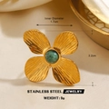 Elegant gold-plated stainless steel flower ring featuring a green natural stone bead accent - Turquoise Four-Petal Flower Style (1822)