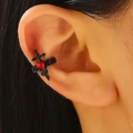 Gothic black sword clip-on earring with red heart gemstone and rose detail - Alloy / Gothic Red Heart Sword Style (21 Matte Black 5596) / Matte Black