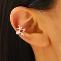 Silver gothic cross ear cuff featuring a vibrant red heart-shaped gemstone accent - Alloy / Gothic Red Heart Silver Style (22 Silver 1137) / Bright Silver
