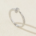 Elegant silver-toned adjustable open nail ring with sparkling cubic zirconia accents for women - Style 30