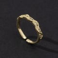 Adjustable gold-plated open ring with braided pattern and sparkling zircons - Style 37