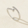 Elegant silver nail-shaped open ring featuring sparkling cubic zirconia stones inlay - Style 28
