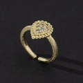 Vintage style gold adjustable ring with sparkling zircon heart cluster and textured band - Style 33