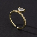 Elegant gold-colored adjustable open ring featuring a sparkling pear-shaped zircon - Style 31